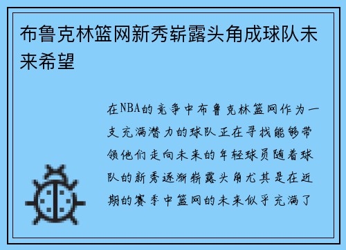 布鲁克林篮网新秀崭露头角成球队未来希望
